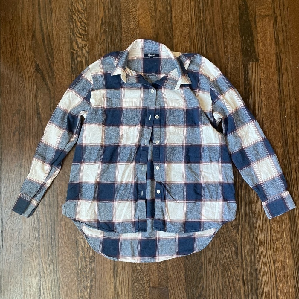 Madewell blue and white checkered button down shirt